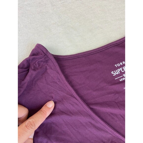 Torrid Super Soft Knit Top Women's 3X Wine Purple Lace Bishop Sleeves Stretchy - Picture 10 of 12